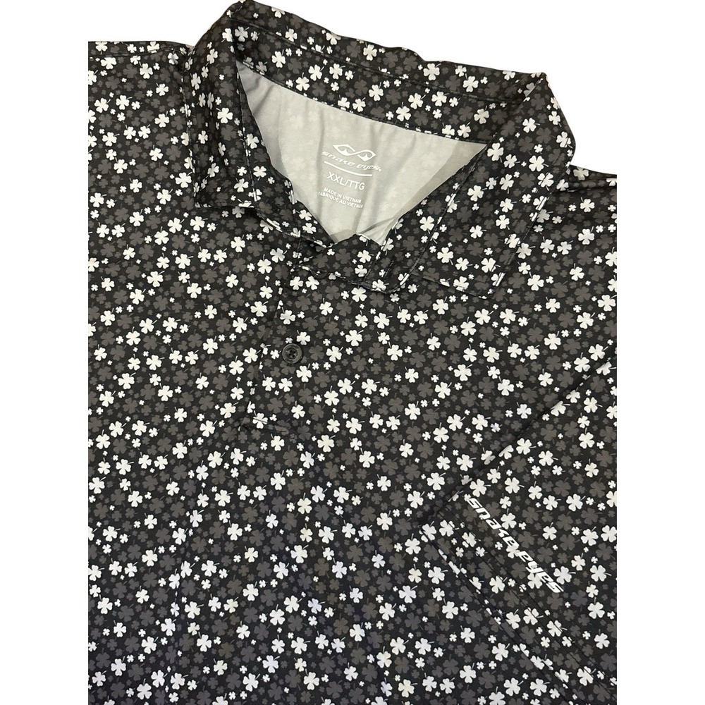Snake Eyes Polo Mens 2XL Lucky‎ Clover Print AOP Performance Shirt Gray/Black